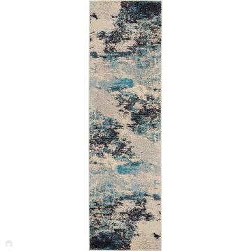 Celestial CES02 Modern Abstract Soft Durable Low Profile Short Pile Ivory/Teal/Blue Runner-Nourison-Rug Love - The Most Loved Rug Store